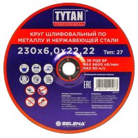 Круг шлифовальный по металлу и нержавеющей стали TYTAN Professional 230х6х22,22 11463(10)
